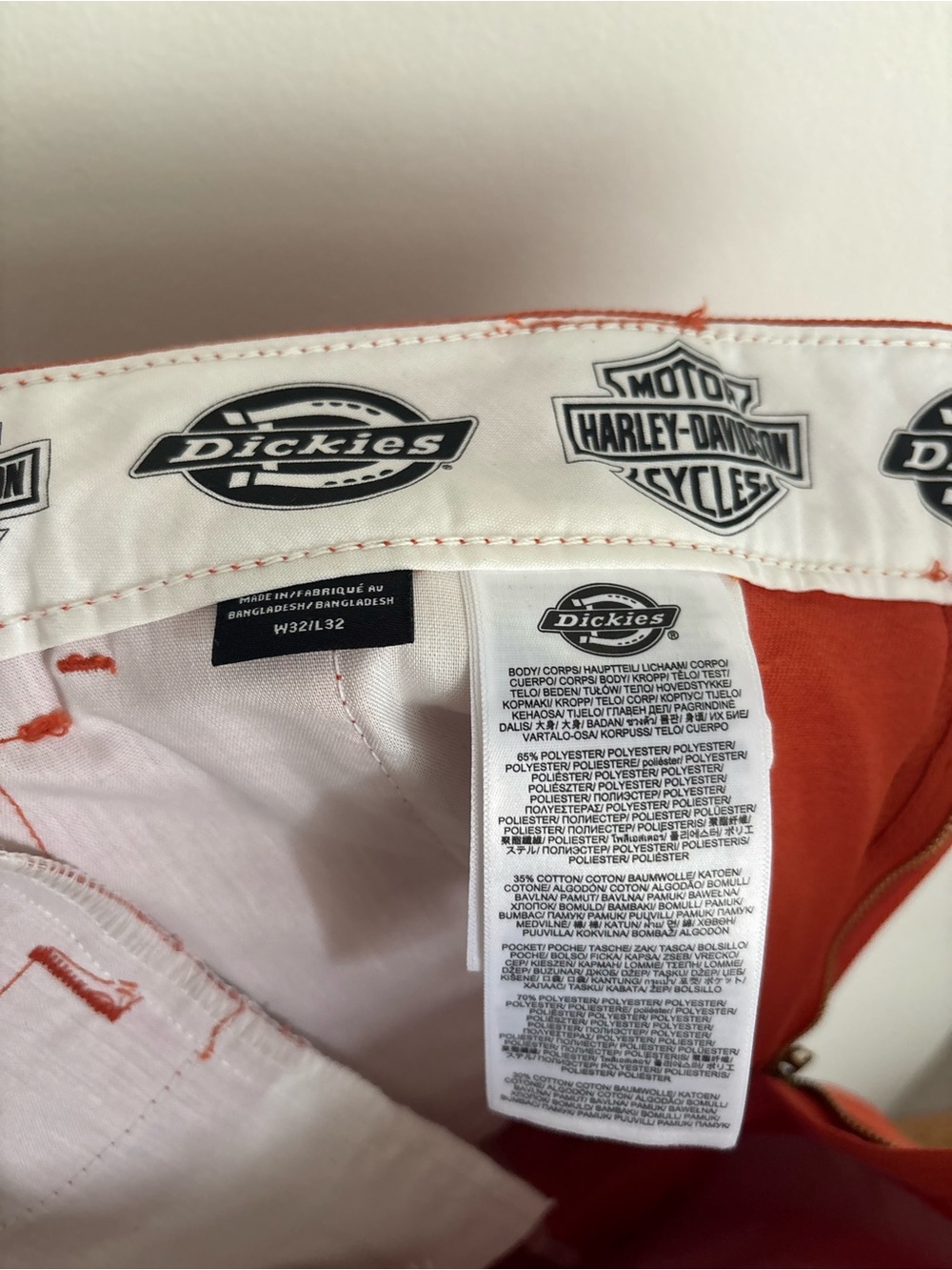 Dickies x Harley-Davidson 874 Work Pants Orange Twill Cotton/Poly Size 32x32 - Picture 9 of 9